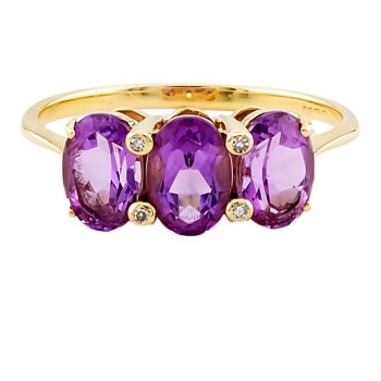 9ct gold Amethyst / Diamond 3 stone Ring size R